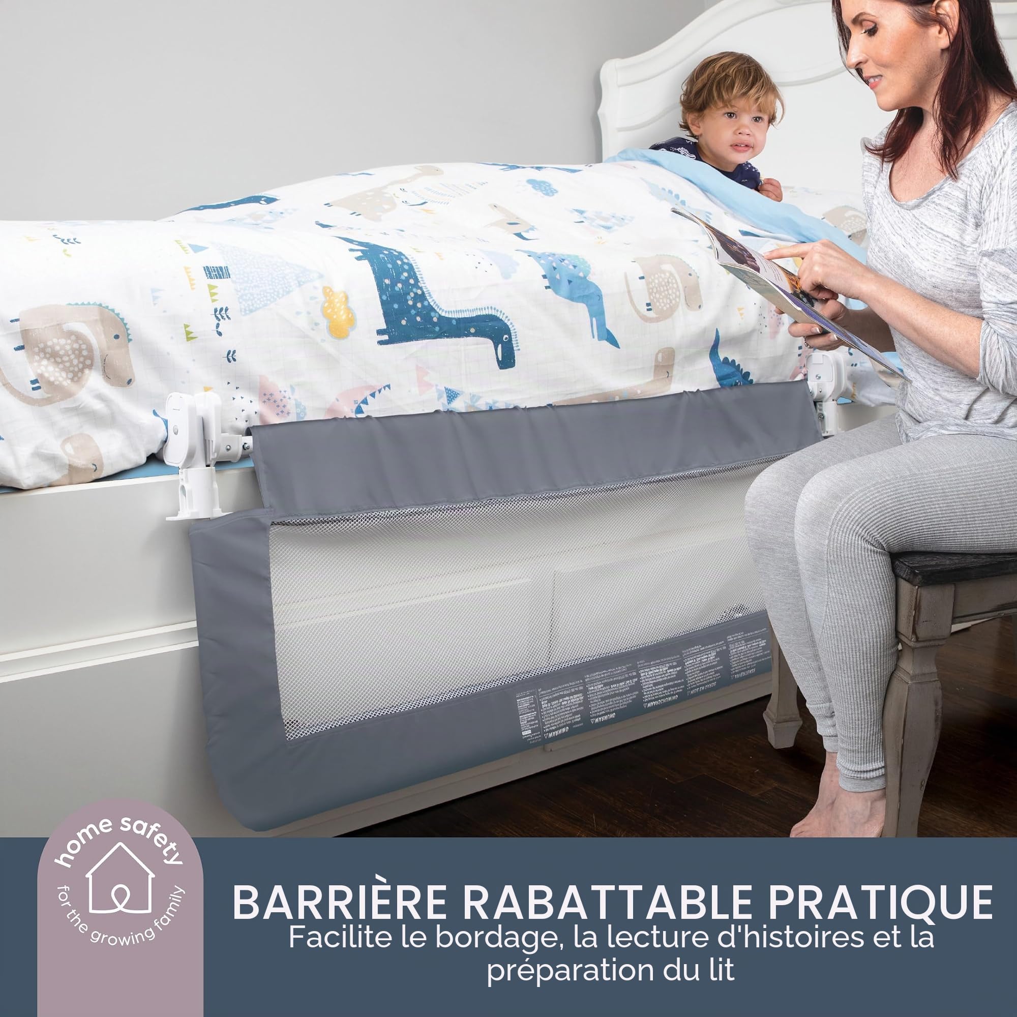 Dreambaby Prague Barrière de lit pour Tout-Petits – Barrière de sécurité Pliable et Portable pour Tout-Petits – Convient aux Matelas Simple à King Size avec Bases de lit Plates – 110 cm de Large x