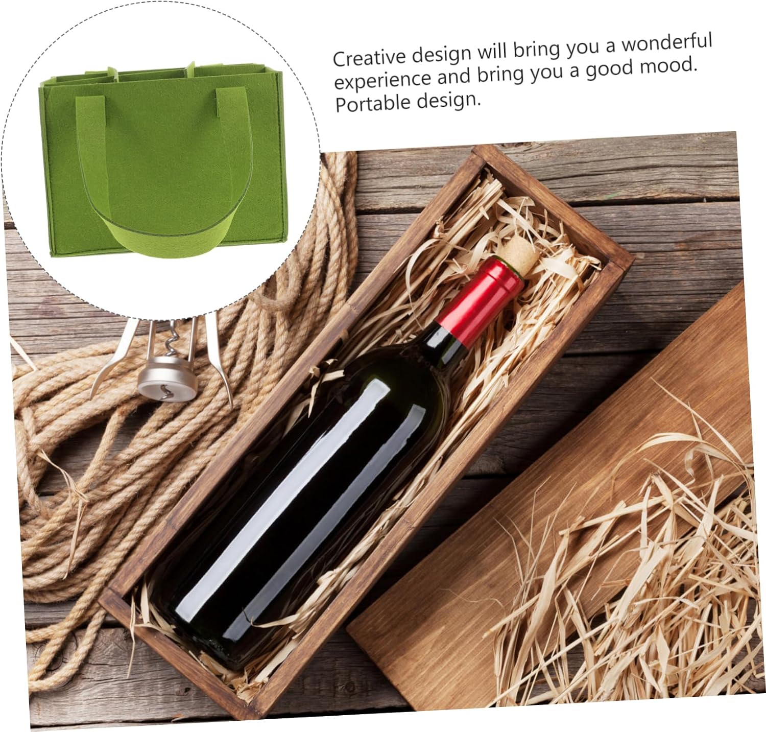 Felt Wine Storage Bag Portable Divider Carrier for 6 Bottles, Green