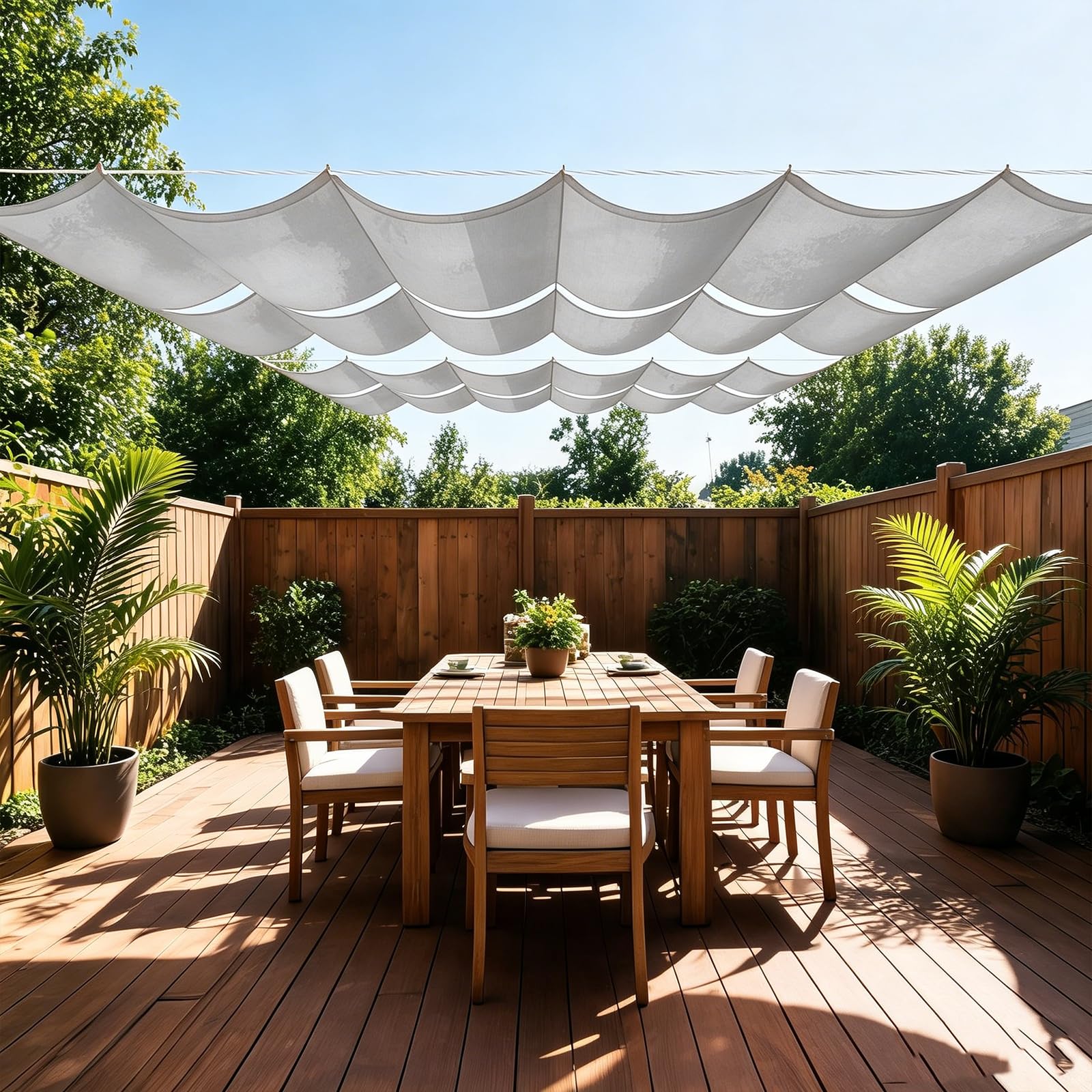Verstellbar Wellenmarkise 230 x 300 cm Wetterschutz, Windschutz UV Schutz, Sonnenschutz, Wetterbeständig, Sonnenschutz Terrasse mit Seilen für Balkon Terrasse Garten, Hellgrau