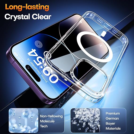 TAURI Clear for iPhone 14 Pro Max Case, and HD Screen Protector, [Not-Yellowing] [12 FT Grade Protection] Shockproof Phone Case for iPhone 14 Pro Max 6.7 inch