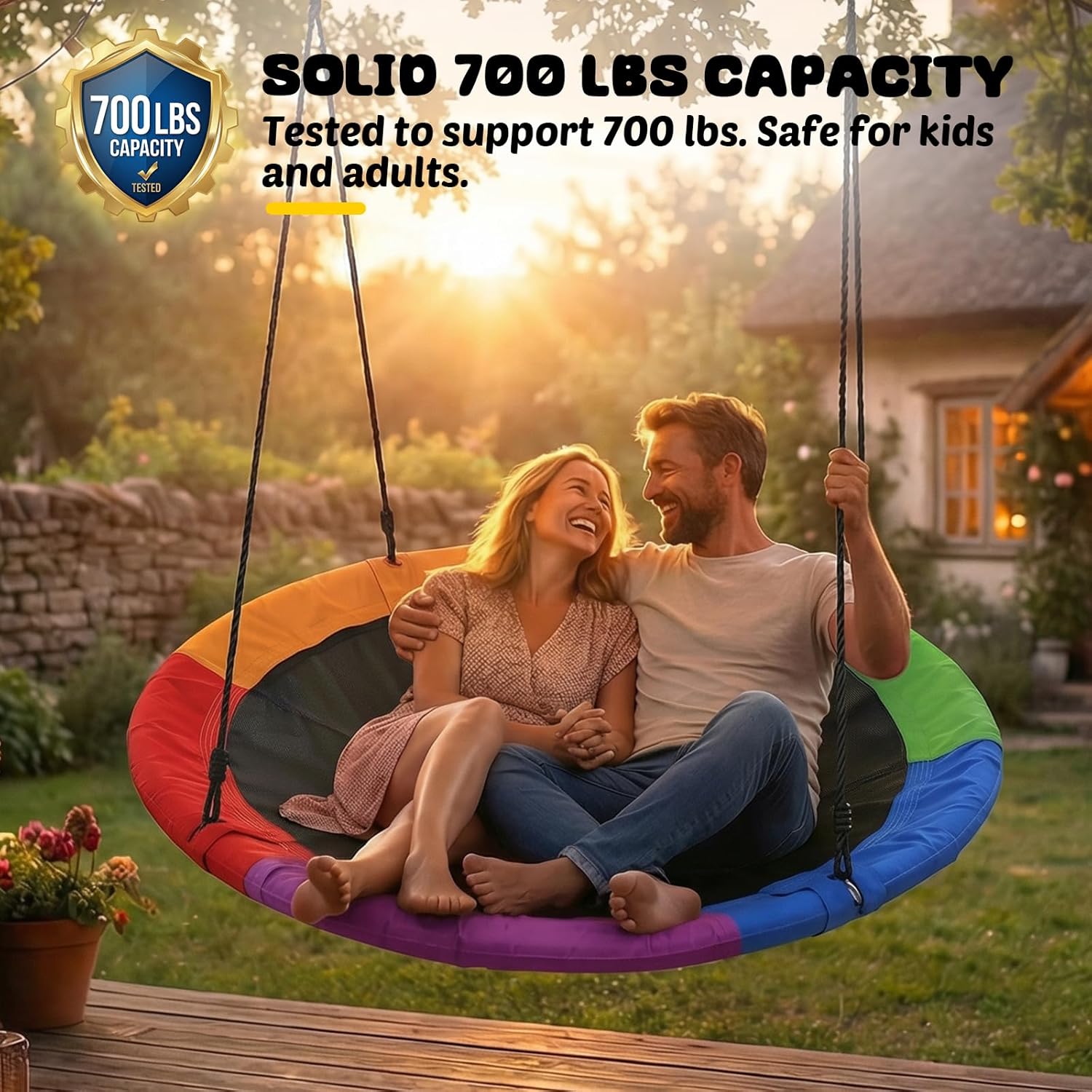 Trekassy 48 Inch Saucer Tree Swing, 700lbs Capacity Round Swing for Kids Adults Outdoor Backyard, 900D Oxford Waterproof with Adjustable Ropes