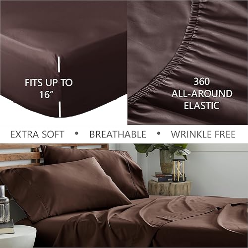 Miniatura 3 de safhome Juego de sábanas de 6 piezas de 21 pulgadas de profundidad para cama de tamaño individual, 6 piezas, 100% algodón egipcio, tejido de satén