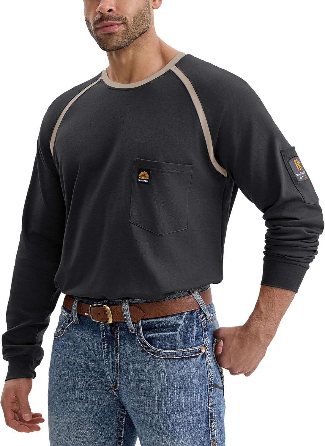 WORKWEYA FR Shirts for Men 5.5oz Lightweight Flame Resistant Raglan Sleeve T-Shirt - Image 3