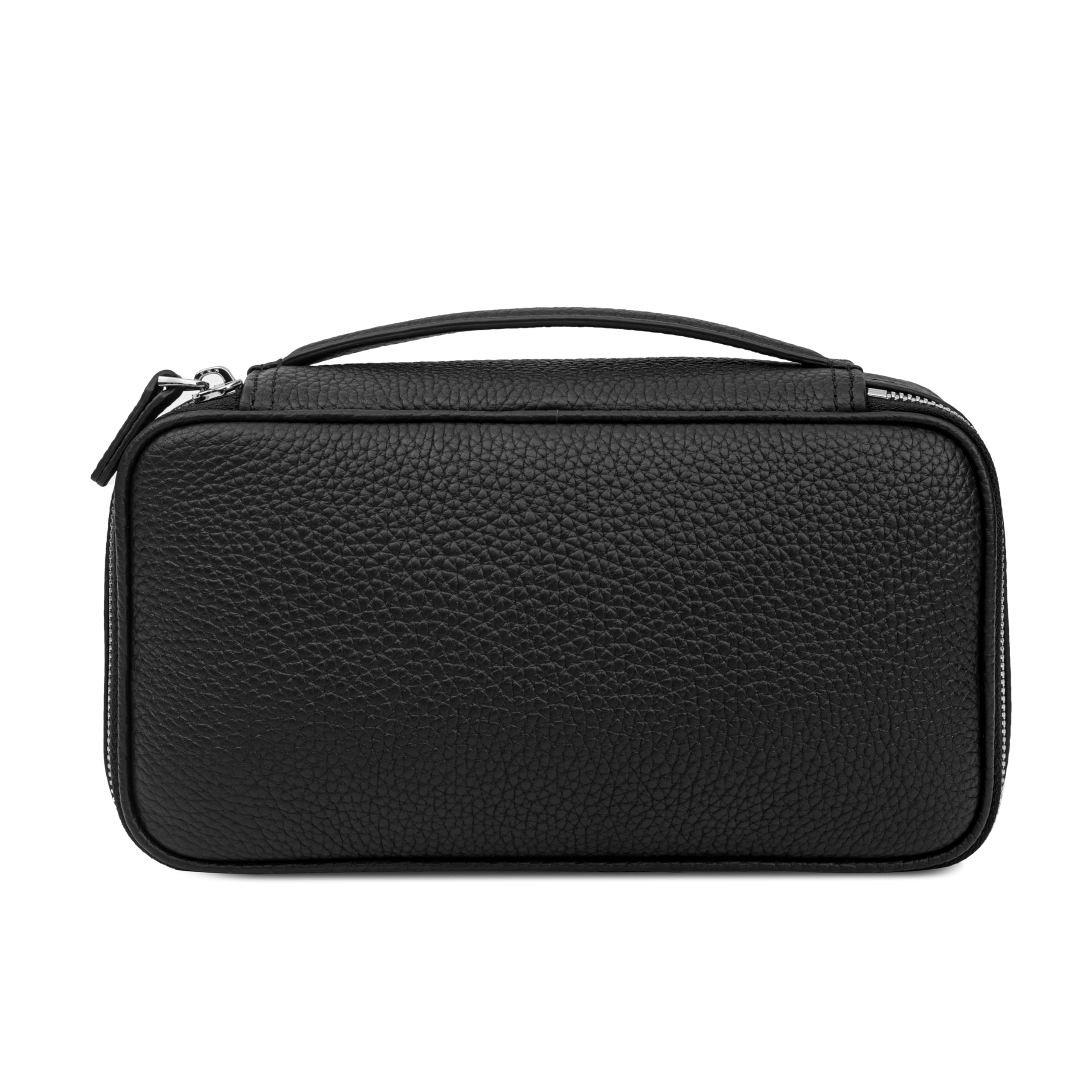 DORIS&JACKY Kosmetiktasche aus echtem Leder für Damen, kleine Make-up-Tasche für den täglichen Gebrauch, Schmuck und Hautpflege, Kulturbeutel, Organizer mit Reißverschluss und Griff, 1-schwarz