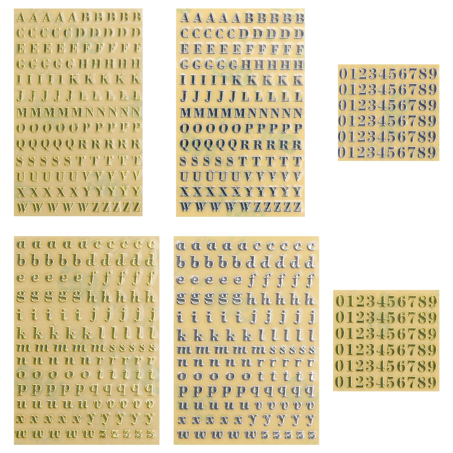 Hopzab Glitter Alphabet Number Stickers, Small 3mm Alloy Self-Adhesive Letters & Numbers for Crafts, Scrapbooking, Resin Art, Gold & Silver