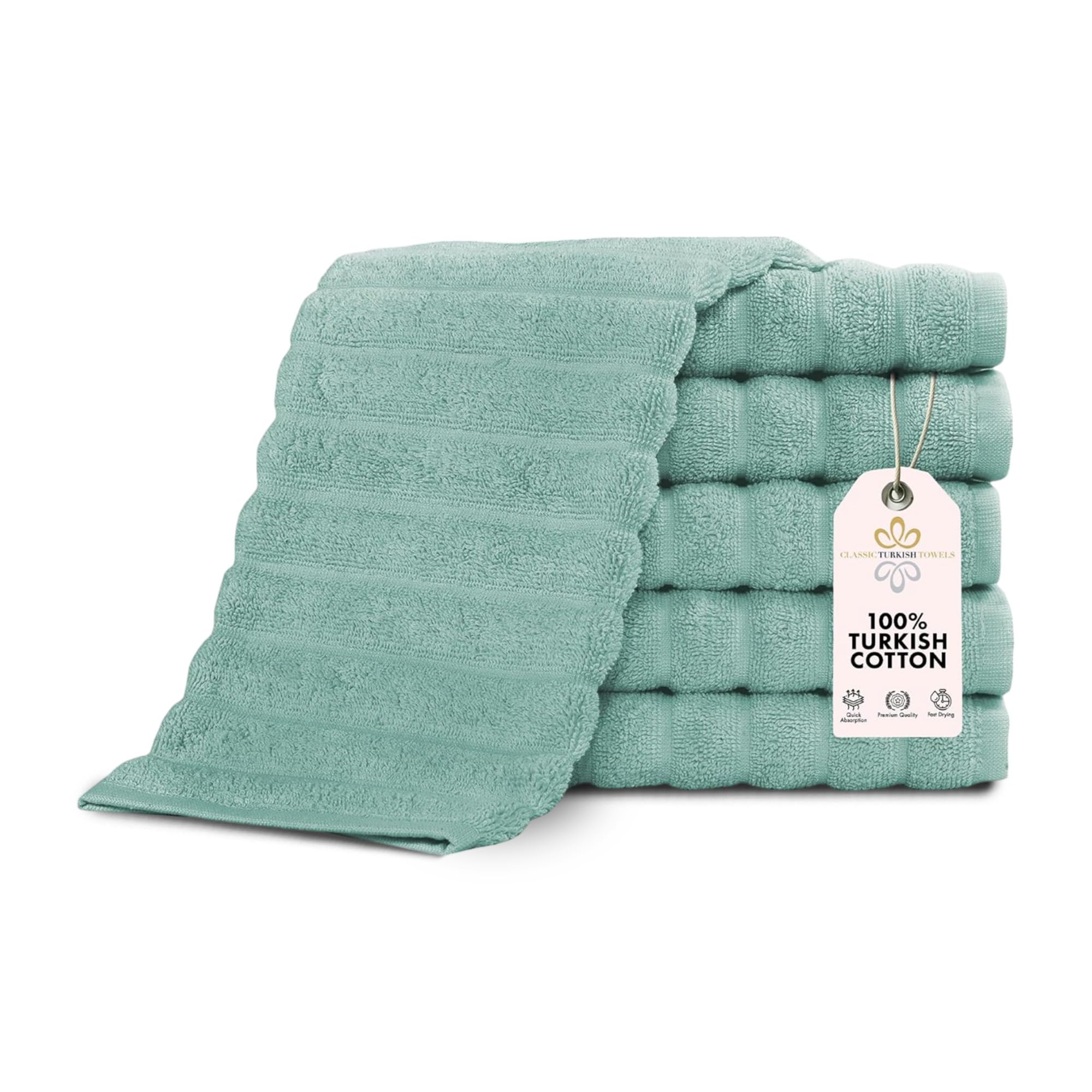 Classic Turkish Towels CTT Luxurious 100% Turkish Cotton Washcloths 6 Pack, Highly Absorbent & Quick Dry, Face Towels Wash Cloths for Hotel, Spa & Gym | 13"x13" (Spa Green)