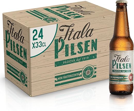 Itala Pilsen Beer Crate with 24 Bottles of 33 cl, 7.92 L, Unpasteurized Beer with Authentic, Rich and Distinctive Taste, Alcohol Content 4.8% Vol