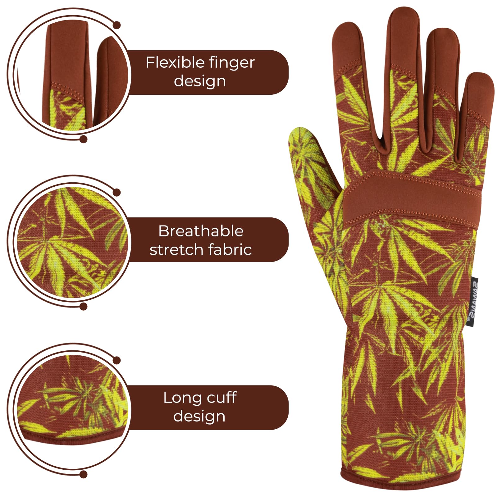 SAWANS Gardening Gloves Ladies Men/Women Microfiber Leather Long Forearm Durable Breathable Thorn Proof Gardener Safety Work Spandex Sleeves Rose Pruning Gift (Long Brown - Image 4