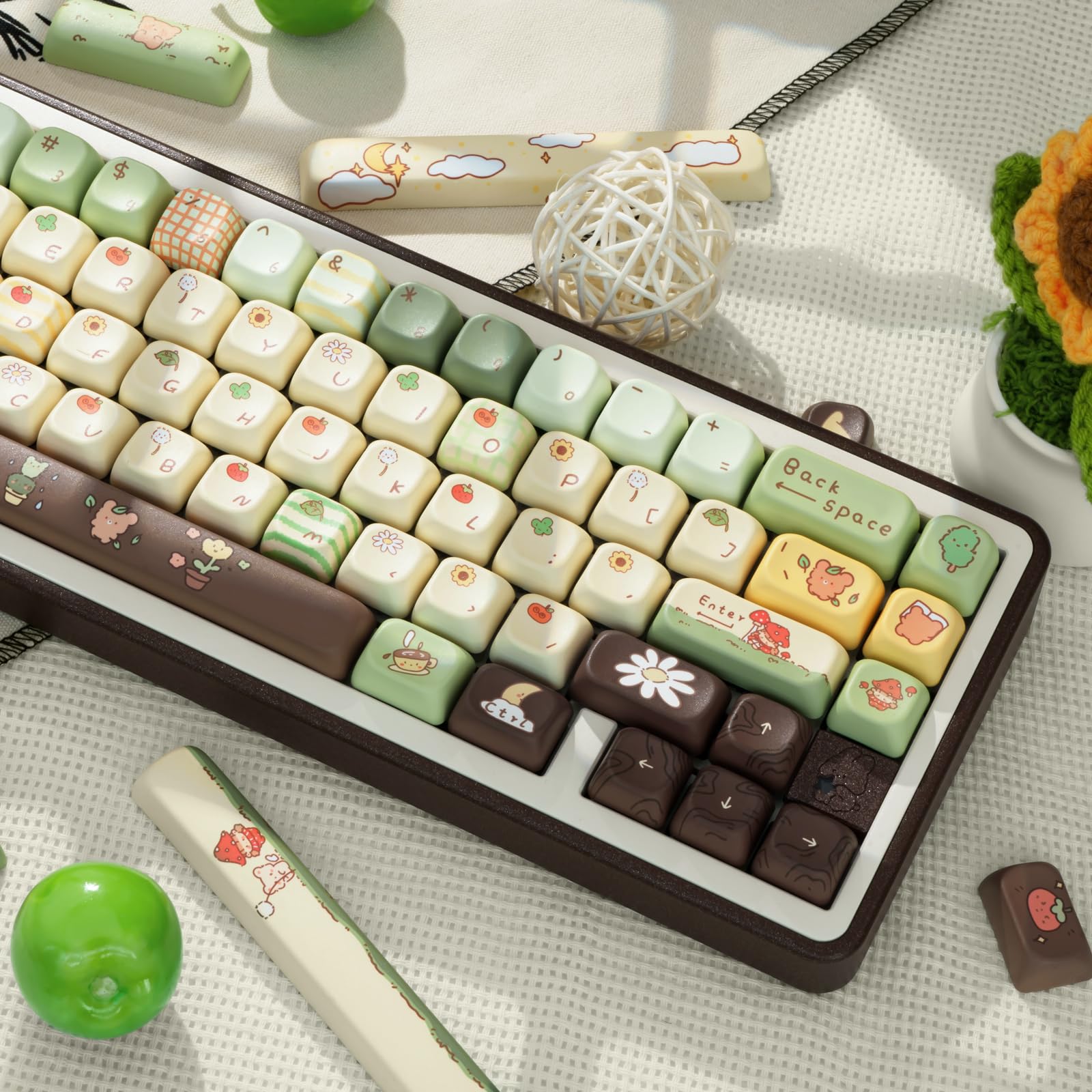 Niedliche Tastenkappen, Dickes PBT-Tastenkappen, FOA-Profil, 149 Tasten, Tastatur-Tastenkappen, Farbstoff-Sublimation-Tastenkappen, kompatibel mit 60%, 75%, 96%, 100% Cherry Gateron MX