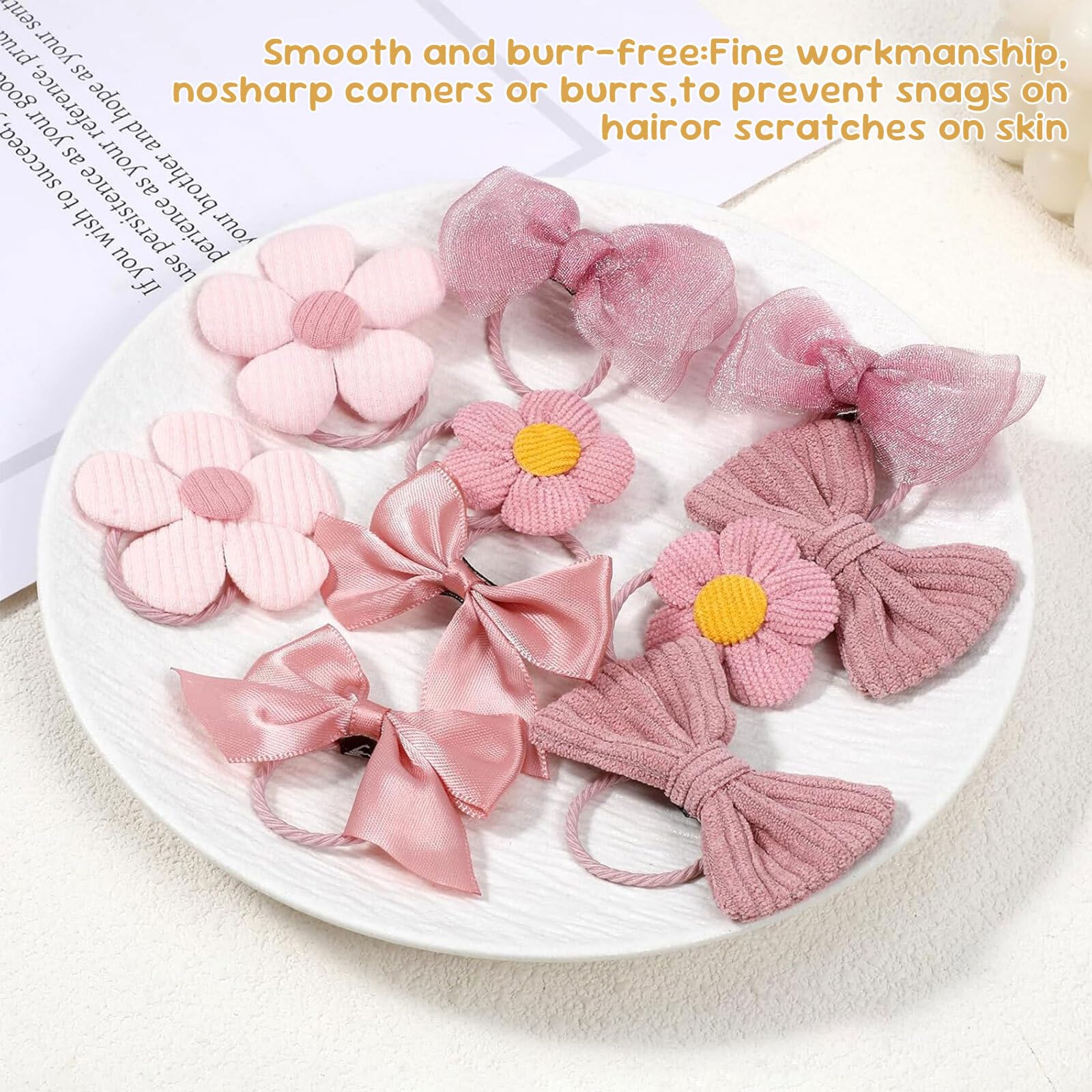 AzureRay Lot de 10 chouchous à cheveux mignons pour filles avec nœuds pour cheveux rose et motif floral, joli ensemble d'accessoires pour cheveux pour bébé et enfants