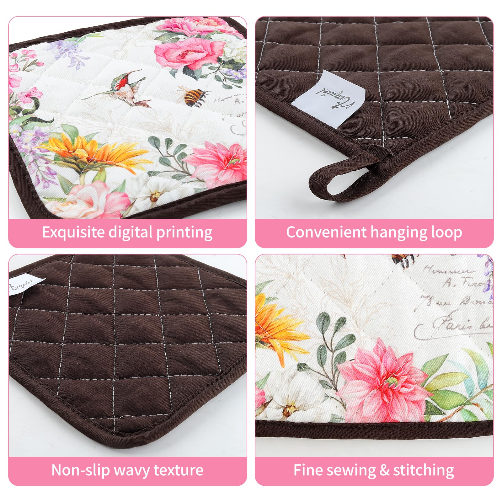 Arquiel Vintage Flower Oven Mitts and Pot Holders -100% Cotton - Image 3