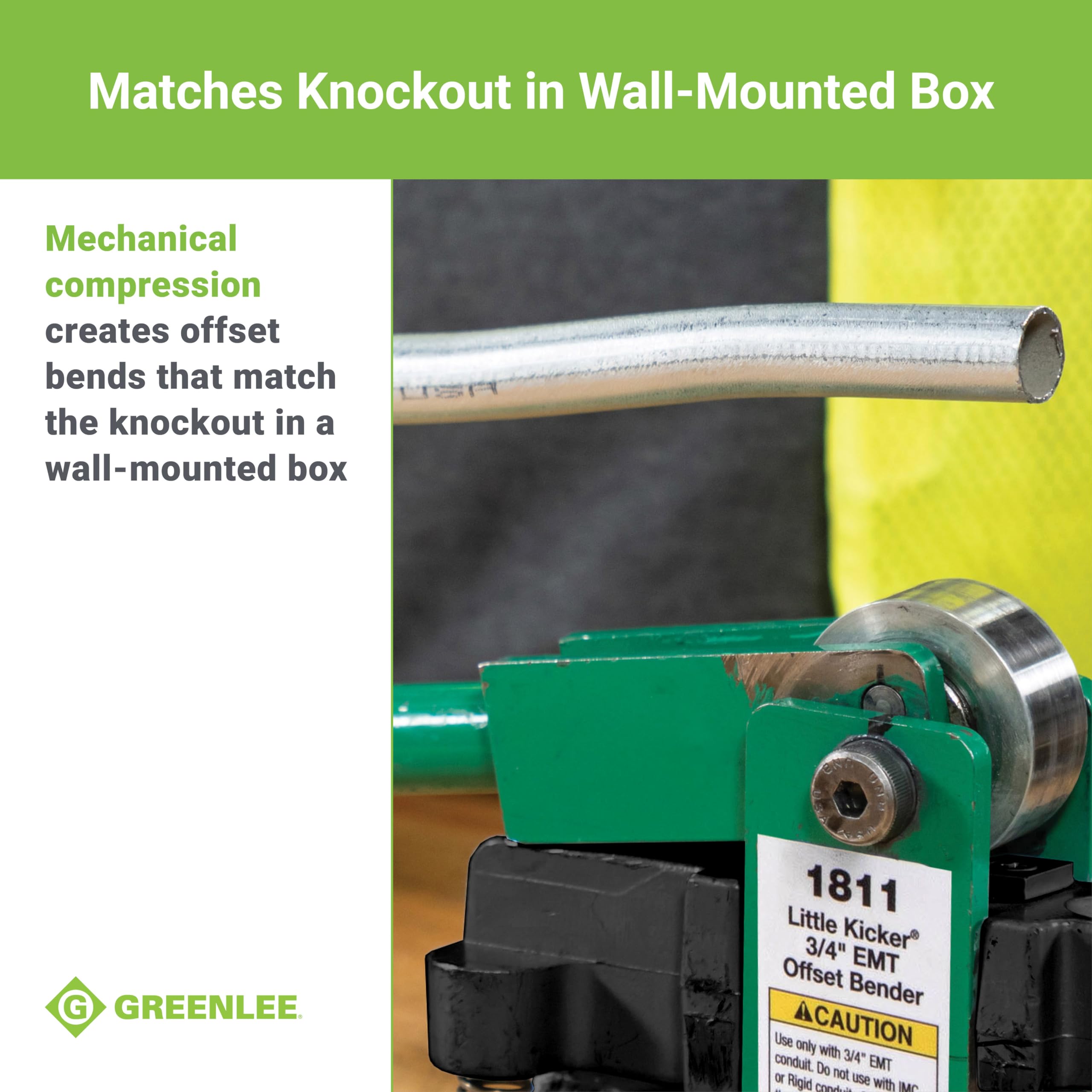 Greenlee 1811 Little Kicker - Dobladora de mano para conducto EMT de 3/4 pulgadas, plateado/verde
