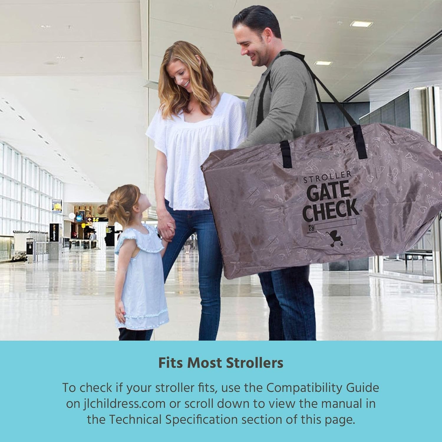 J.L. Childress DELUXE Gate Check Bag for Single & Double Strollers - Premium Heavy-Duty Durable Air Travel Bag, Adjustable Shoulder Straps - Fits Most Single & Double Strollers, Grey : Baby