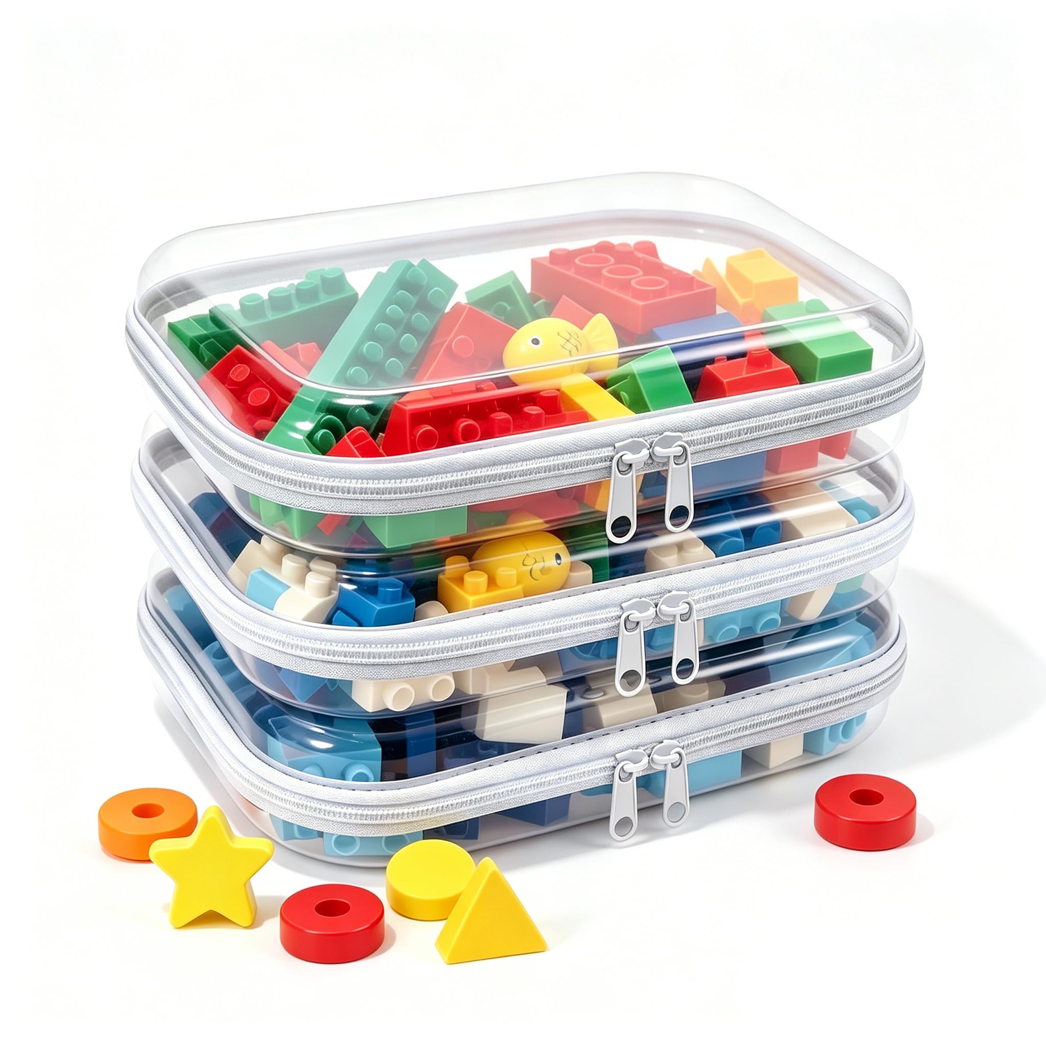 Clear Hard Shell Zipper Case,Transparent Double Zippers Hard Pouch with 3pcs,Portable Travel Organizer Bin for Toy Storage