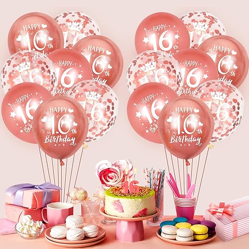 Miniatura 2 de Globos de cumpleaños número 16, 15 globos de oro rosa de feliz cumpleaños número 16, decoraciones de fiesta de cumpleaños número 16 para niñas y