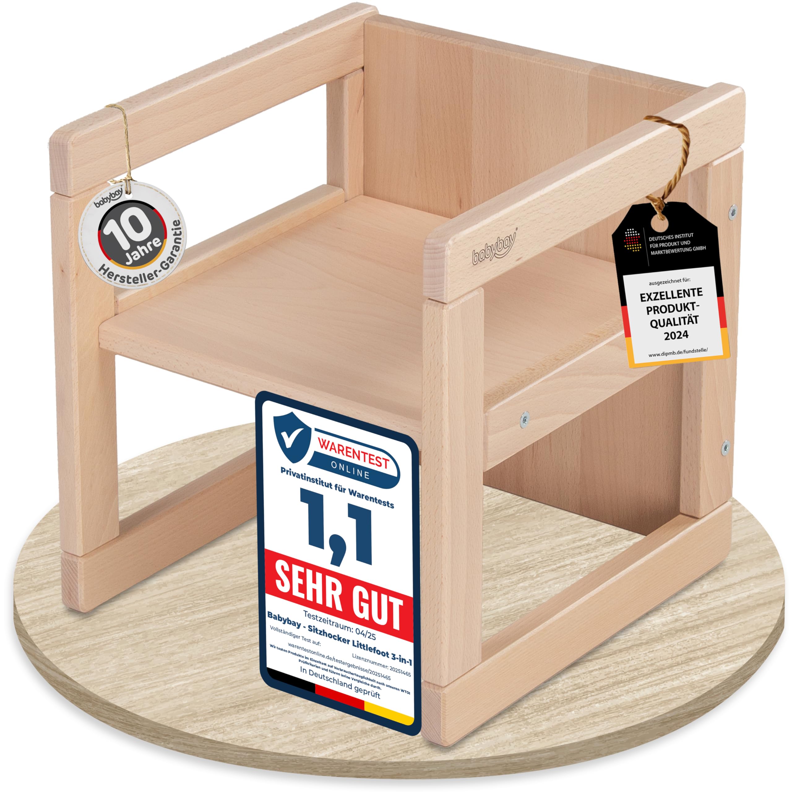 babybay Sitzhocker Littlefoot für Kinder 3-in-1 Stuhl/Tisch, natur lackiert