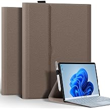 Leather Case for Microsoft Surface Pro 8 13" 2021, Gray Brown | Compatible with Type Cover | Pencil Holder | Protective Shell | For 2015-2025 Models