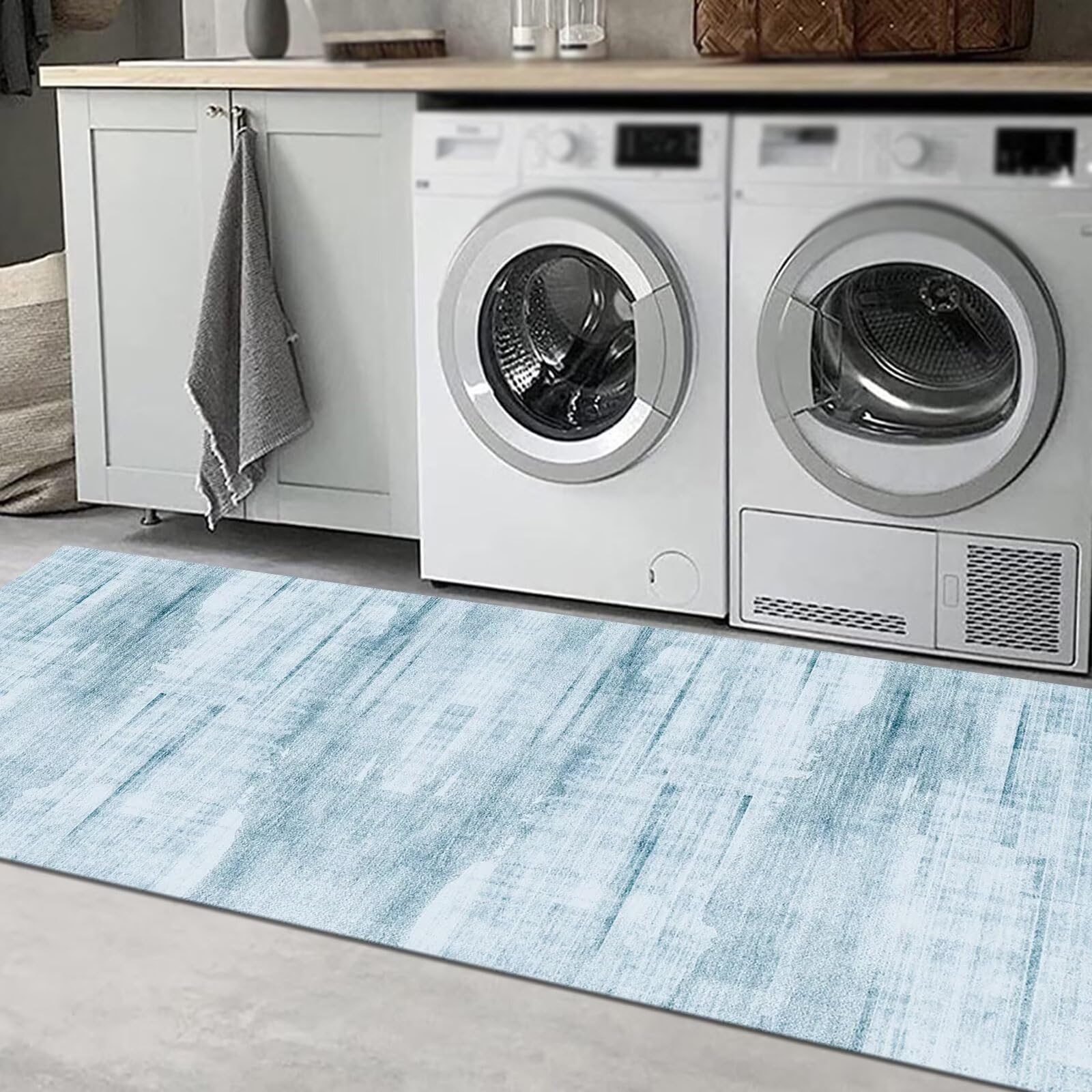 Tapete antideslizante para cocina, color azul, 40 x 60 cm, tapete para fregadero delantero, tapete para interiores, para dormitorio, sala de estar, oficina, pasillo y entrada