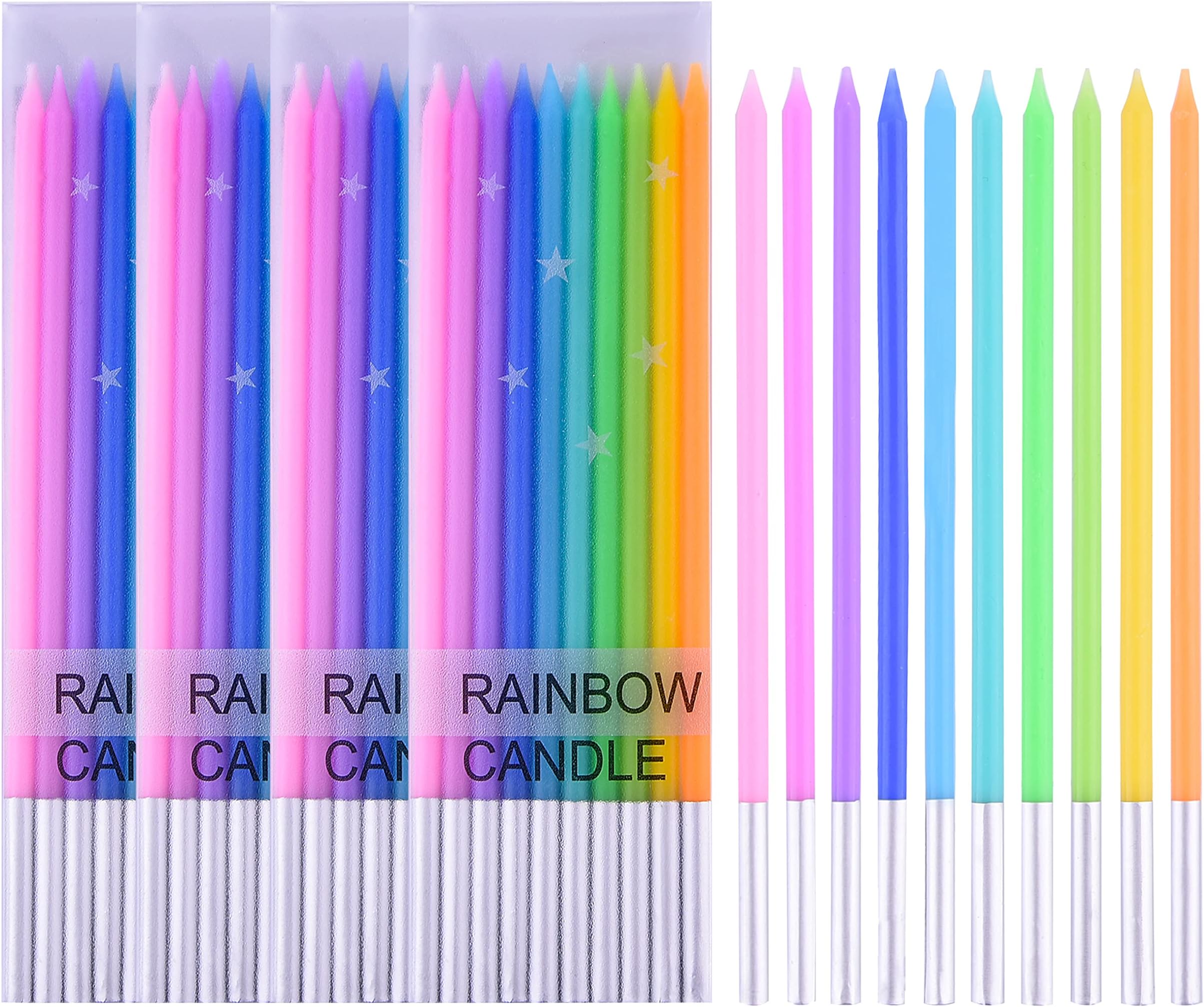 PHD CAKE 40-Count Rainbow Long Thin Birthday Candles, Cake Candles, Birthday Parties, Wedding Decorations, Party Candles