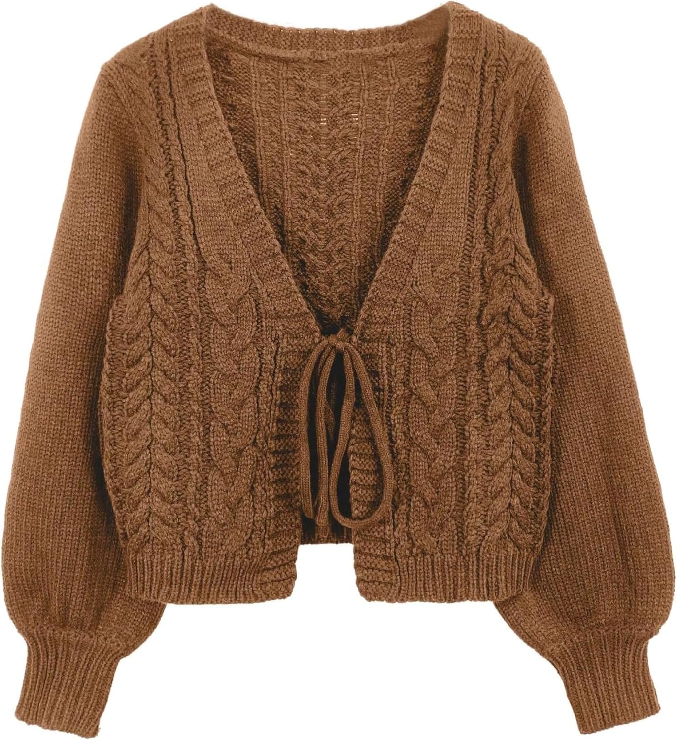 Women's Solid Drop Shoulder Tie Front Blue Rib Knit Shrug Sweaters Cardigan Crop Top Fall Long Sleeve Outerwear Sweaters Cute