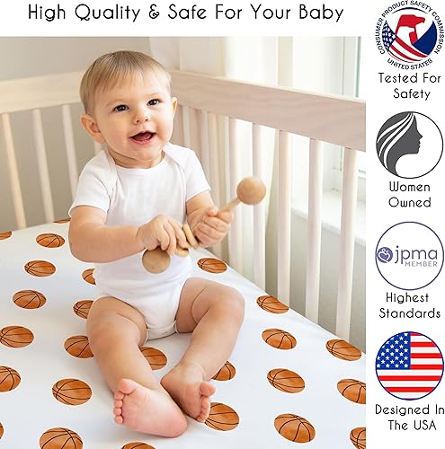 Miniatura 3 de Sweet Jojo Designs Sábana bajera ajustable para cuna de niño de baloncesto para bebé, recién nacido, cuarto de bebé, colchón estándar, color naranja