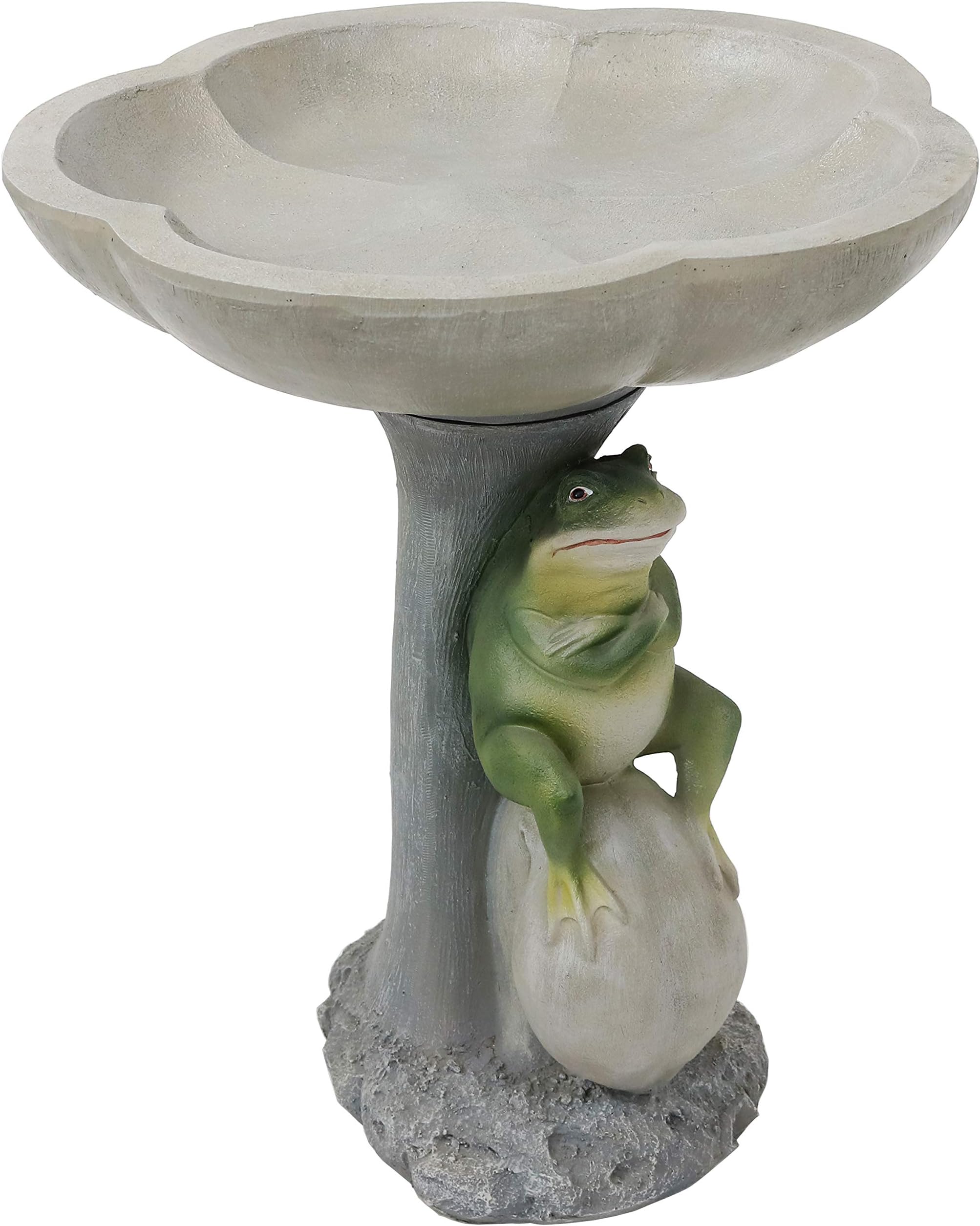 Sunnydaze Brooding Frog on a Stone 22" H Polyresin Outdoor Bird Bath for Garden