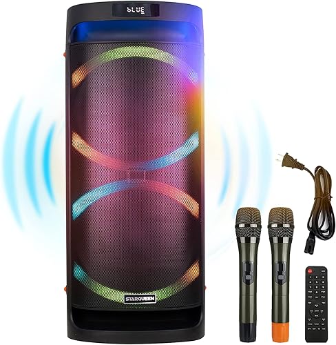 Máquina de karaoke Pa System Altavoz de karaoke portátil para adultos y niños con woofer dual de 8 pulgadas, 2 micrófonos inalámbricosluces de