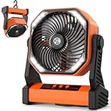 Portable Camping Fan with Light, 20000mAh Rechargeable Battery Operated Outdoor Fan, 4 Speeds, 270° Pivoting & 360°Foldable Hook for Camping/Beach/Patio