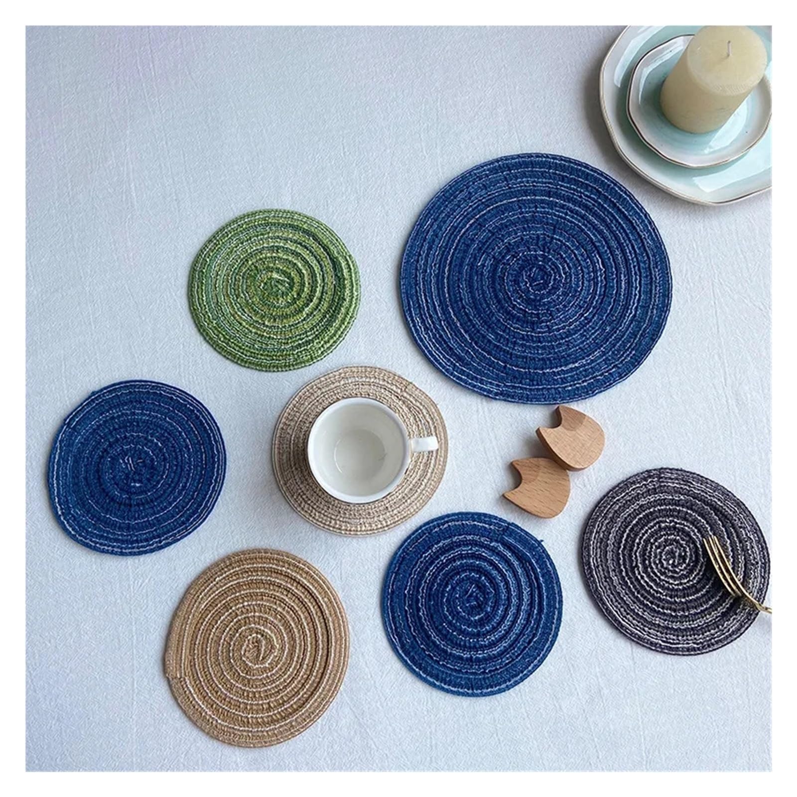 Lot de 36 dessous de verre isothermes en fil de coton de style nordique - Tapis de table rond tissé en ramie - Plaque d'isolation thermique anti-brûlure - Dessous de verre antidérapant (noir gris)