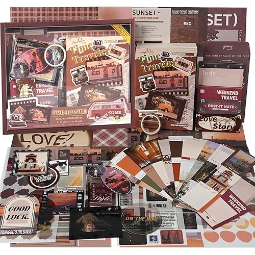 Funto Scrapbooking Kit(116 PCS), Life Collection Series-Time Travel, Perfect for Bullet Scrapbooking Materials, Planner DIY Arts Craft Collage