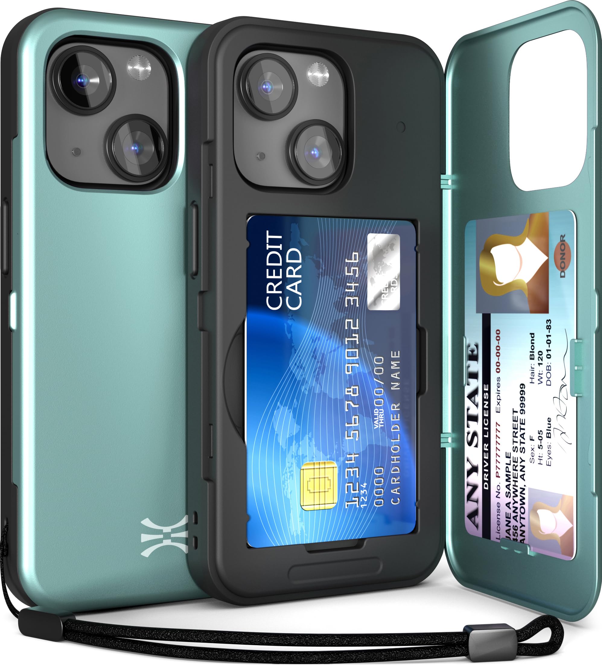 TORU for iPhone 15 Wallet Case with Card Holder, Hidden ID Credit Card Slot Flip Kickstand, Slim Fit Shockproof Heavy Duty Phone Cover with Strap -