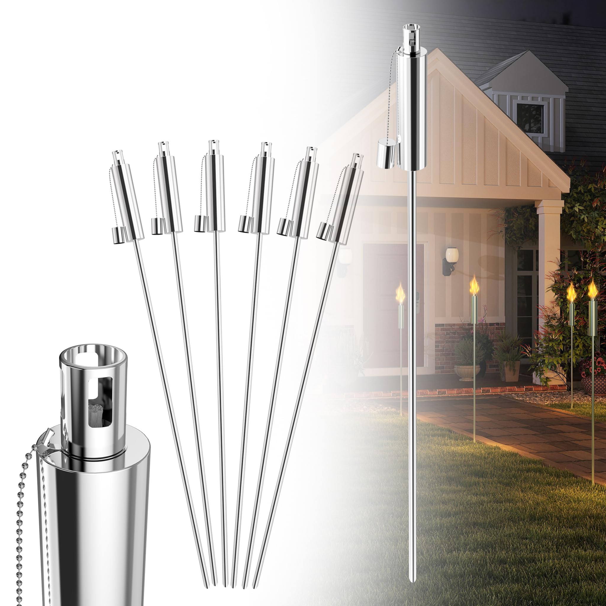 YRHome 18er Set Gartenfackeln für Draußen Edelstahl Rostfrei 330ml Ölfackeln Fackeln Hoch 115cm Lange Brenndauer Ölfackel Fackel für Balkon Terrasse