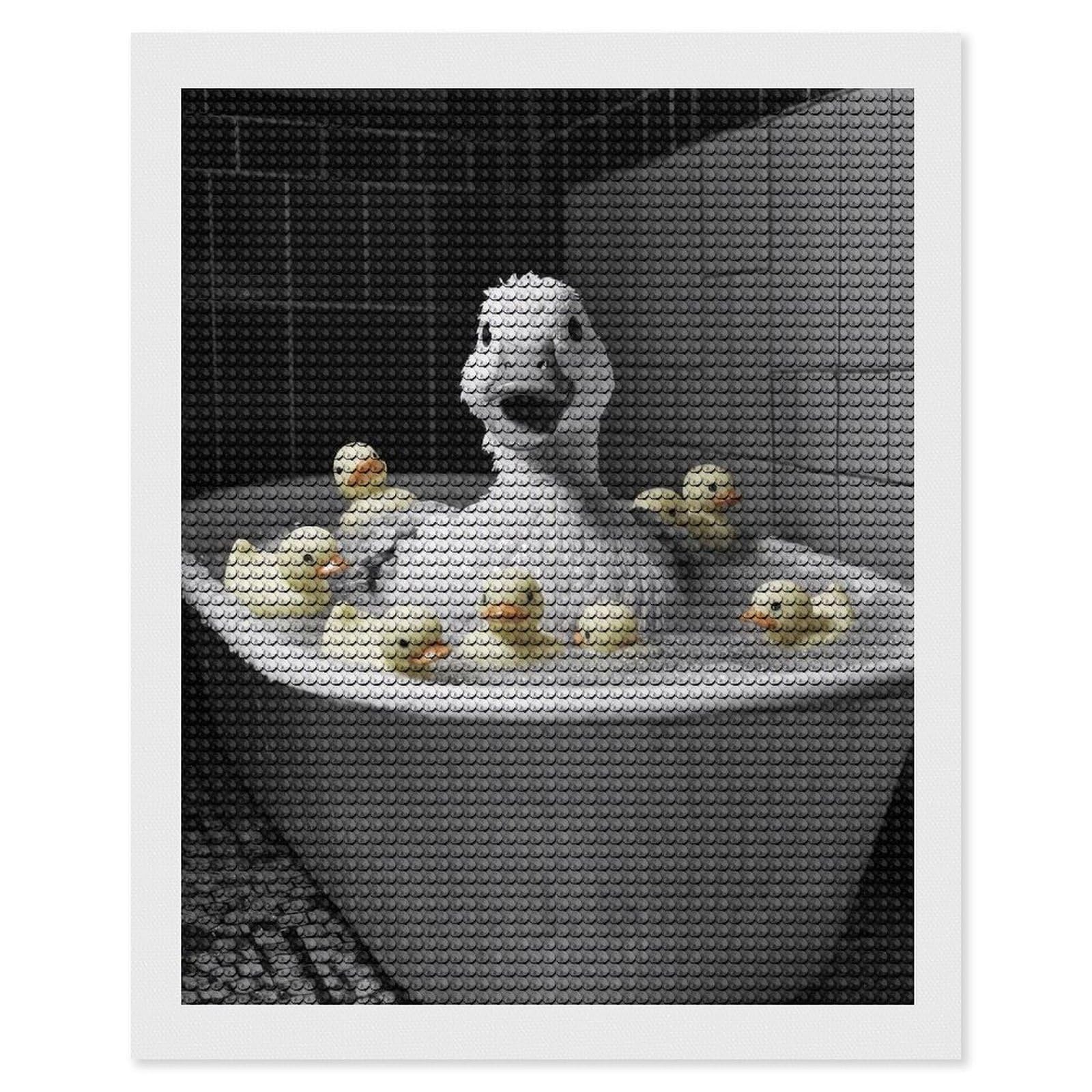 Junmoney Duck Bath Time Diamond Art Canvas 16"x20", for Adults, Pleasing Wall Art Project, Modern Decor, Gift Idea, Nice Detail and Sparkle