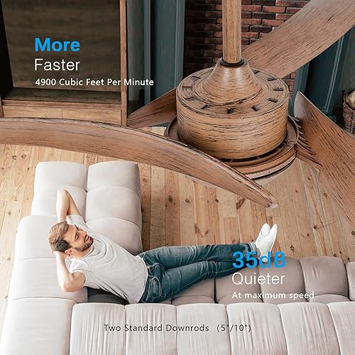 Miniatura 4 de REVOICI Ventilador de techo de 52 pulgadas con luces y control remoto regulables de temperatura tricolor motor reversible silencioso ventiladores de