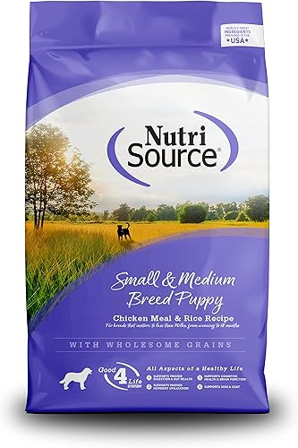NutriSource Alimento para cachorros, hecho con harina de pollo y arroz, raza pequeña, con granos saludables, 30 libras, comida seca para perros