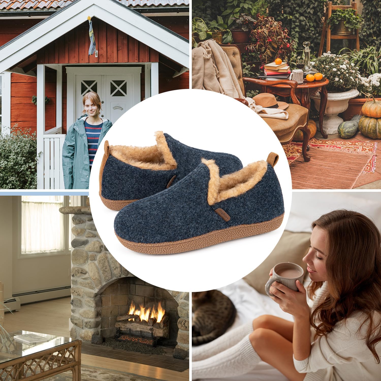 LongBay Women's Felt Bootie Slippers Warm Cozy Memory Foam House Shoes with Polar Fleece Lining Non Slip Indoor Outdoor - Image 6