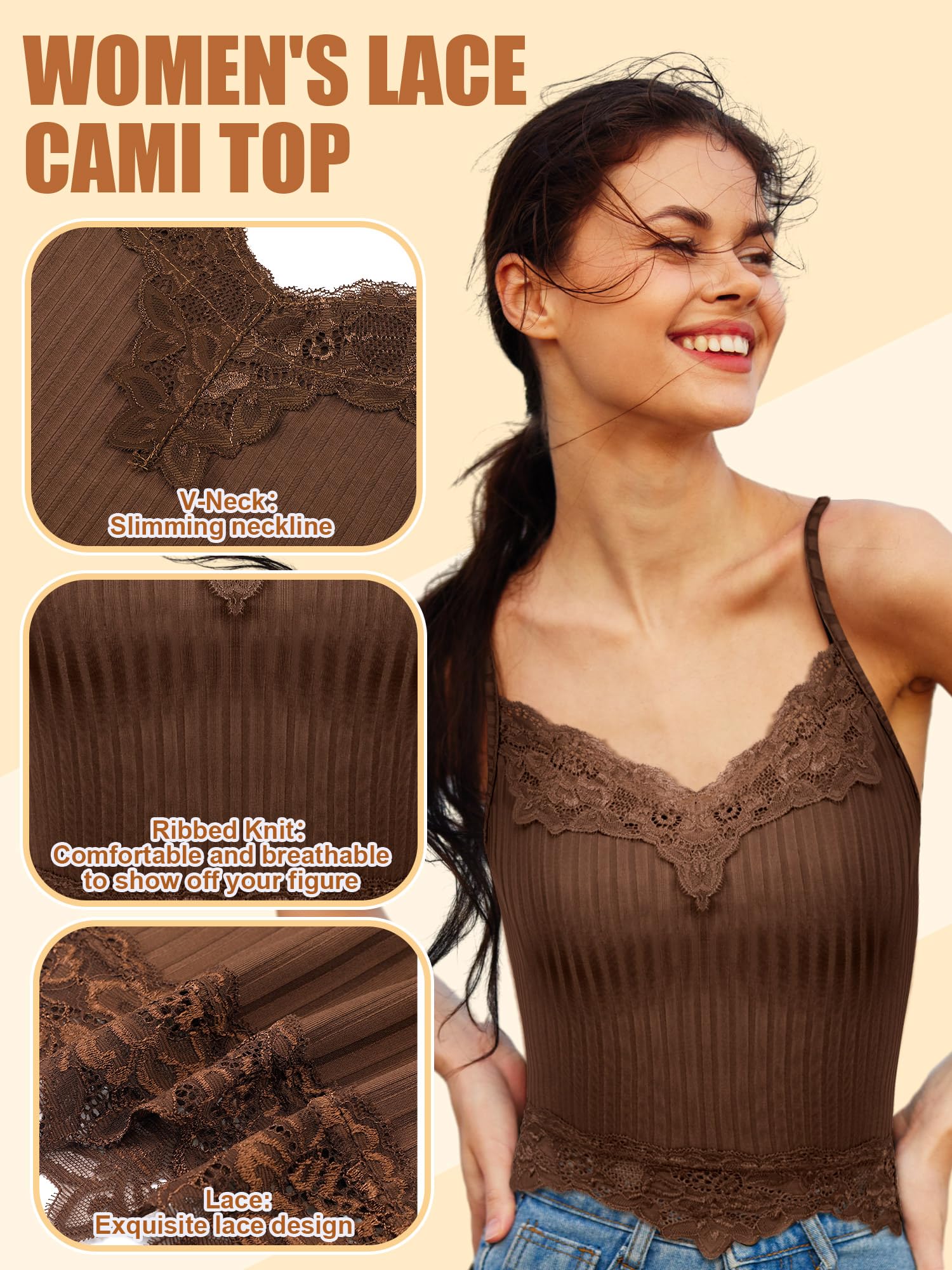 Geyoga 8 Canotte Corte in Pizzo Canottiera Y2K Donna Scollo a V Top Corto a Costine in Patchwork Cami Top
