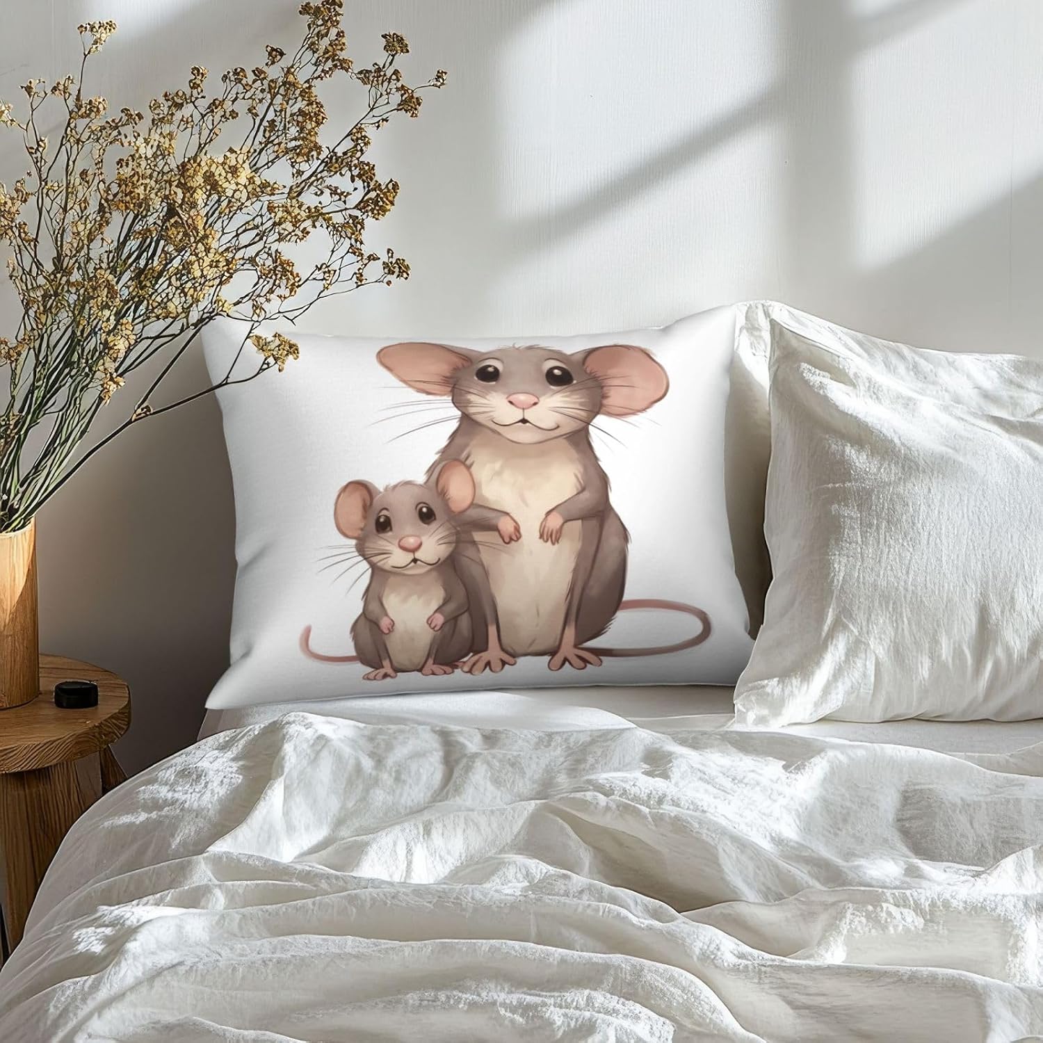 Mother and Child Rats Pillow Cases Set of 2, Microfiber Pillowcase for Hair and Skin, Super Soft Plush Pillow Case Covers with Hidden Zipper, 16x20 Inches Pillow Covers for Sleeping Gift