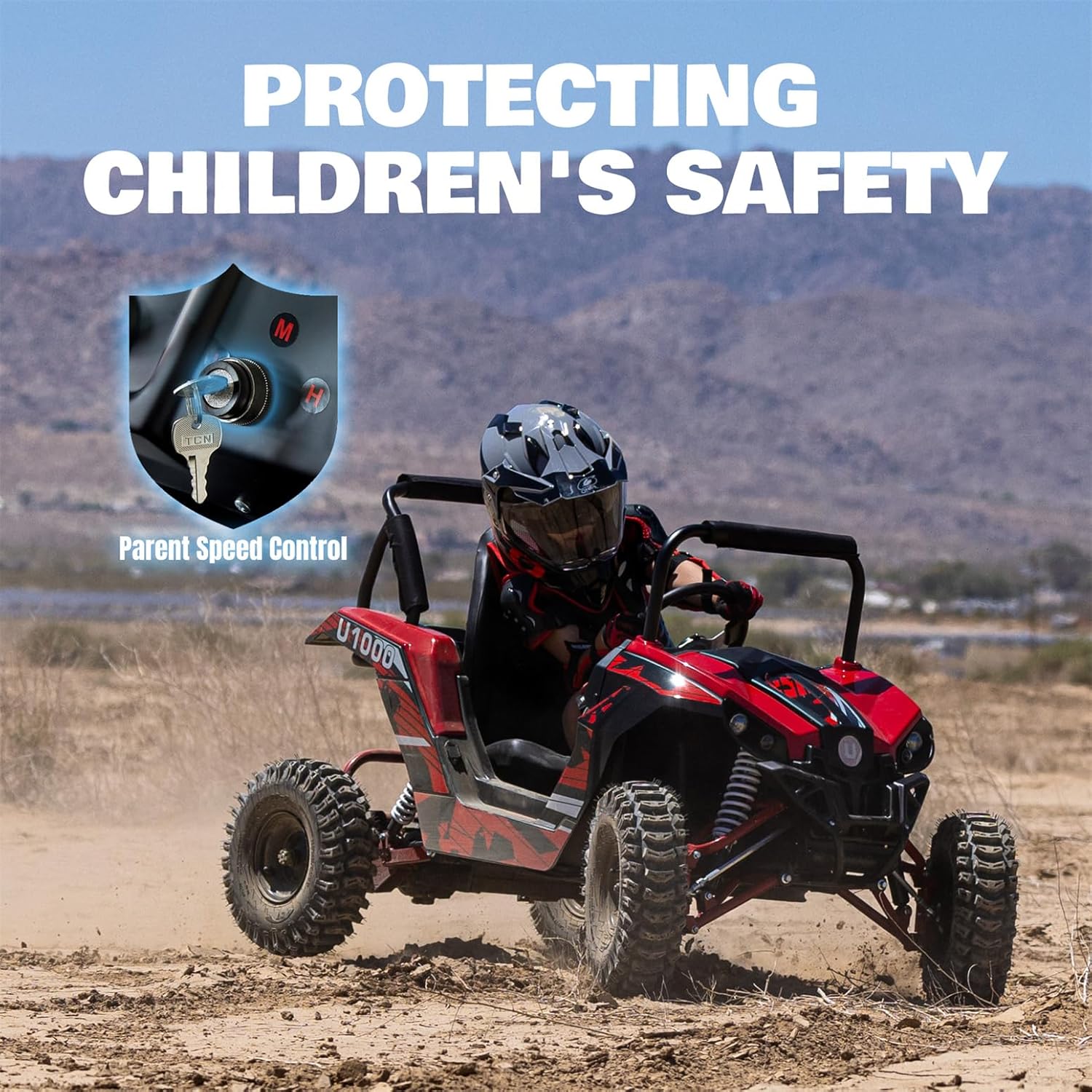 MOSTA UTV 1000W 48V Electric Go Kart, Large Steel Frame Gokart, Full Suspension, Adjusting Speed, Electric Four Wheeler with Parental Lock, Off-Road Tire (Red)