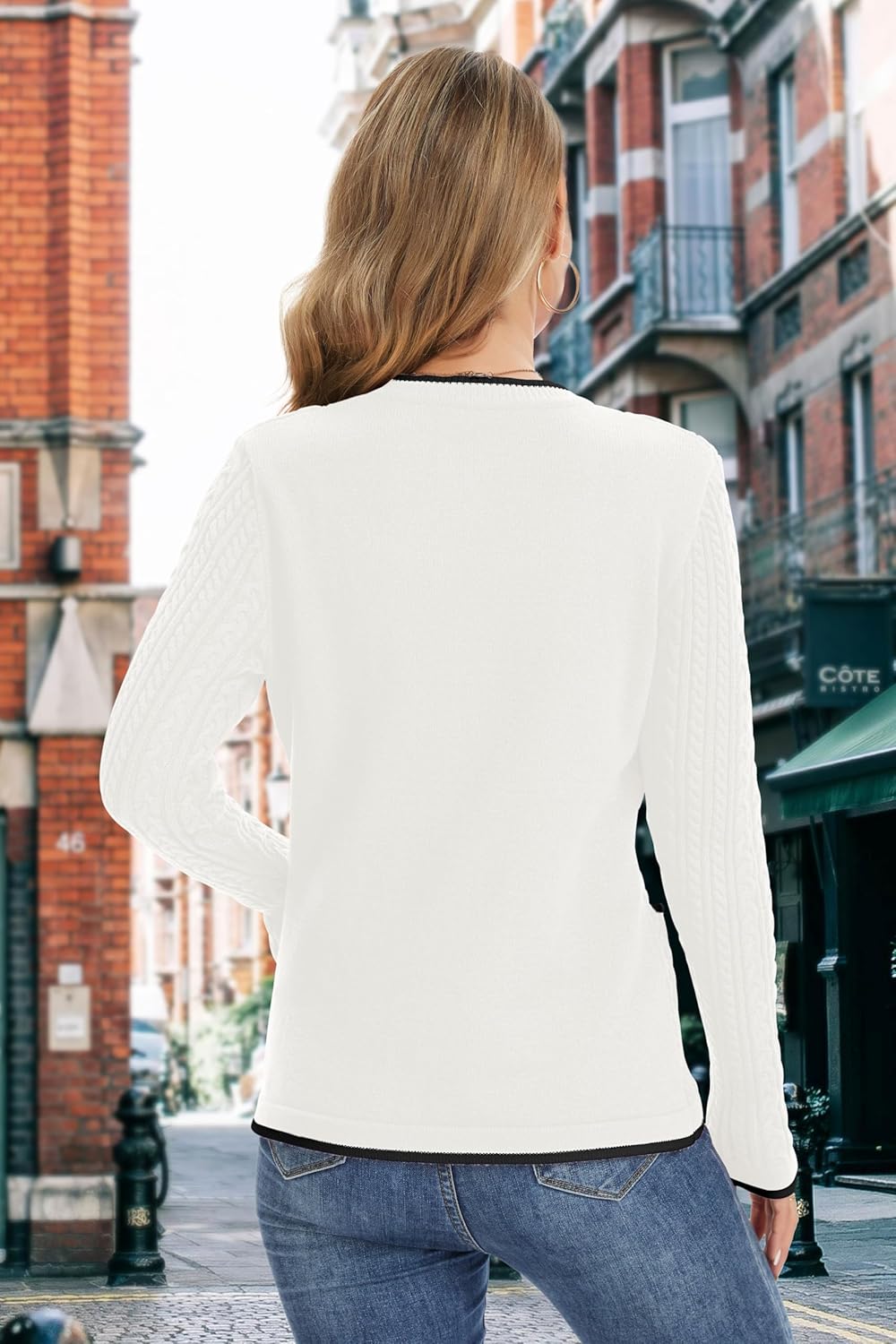 QUEZHU Women's Winter V-Neck Button Down Cardigan Knit Soft Sweater with Pockets - Image 4