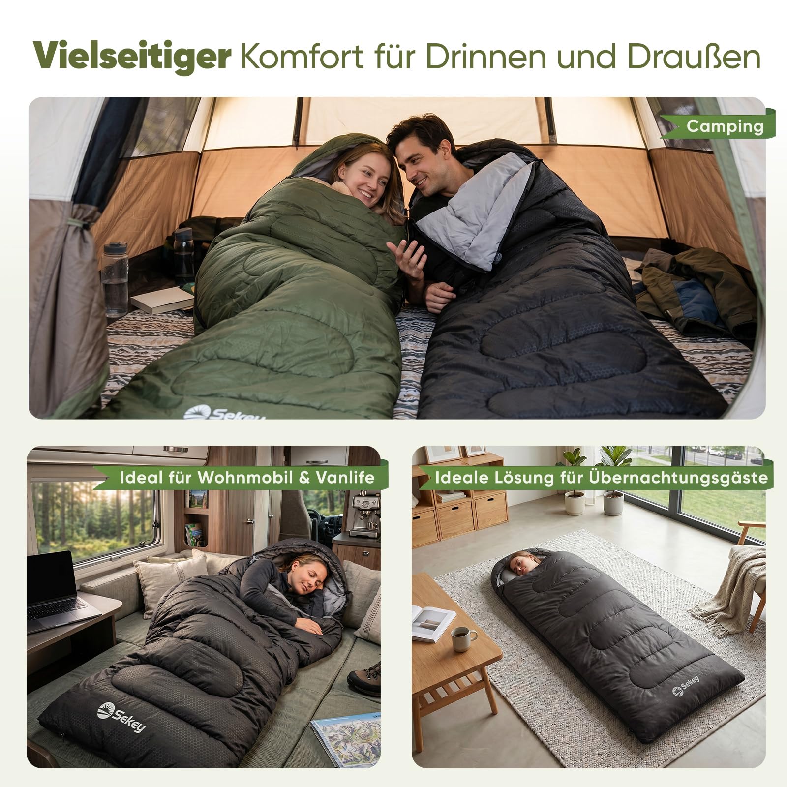 Sekey Schlafsack 220 x 80 cm - 1,45 kg 3-Jahreszeiten-Deckenschlafsack, 2-in-1 als Decke nutzbar, 10 °C bis 20 °C - Separate Fußbelüftung, Anti-Klemm-Reißverschluss - für Camping & Outdoor