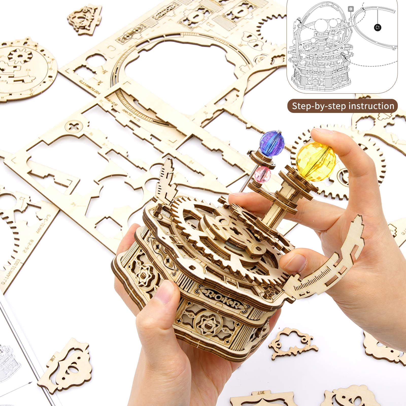 Buy ROKR 3D Wooden Puzzle Orrery Music Box Mechanical Models for