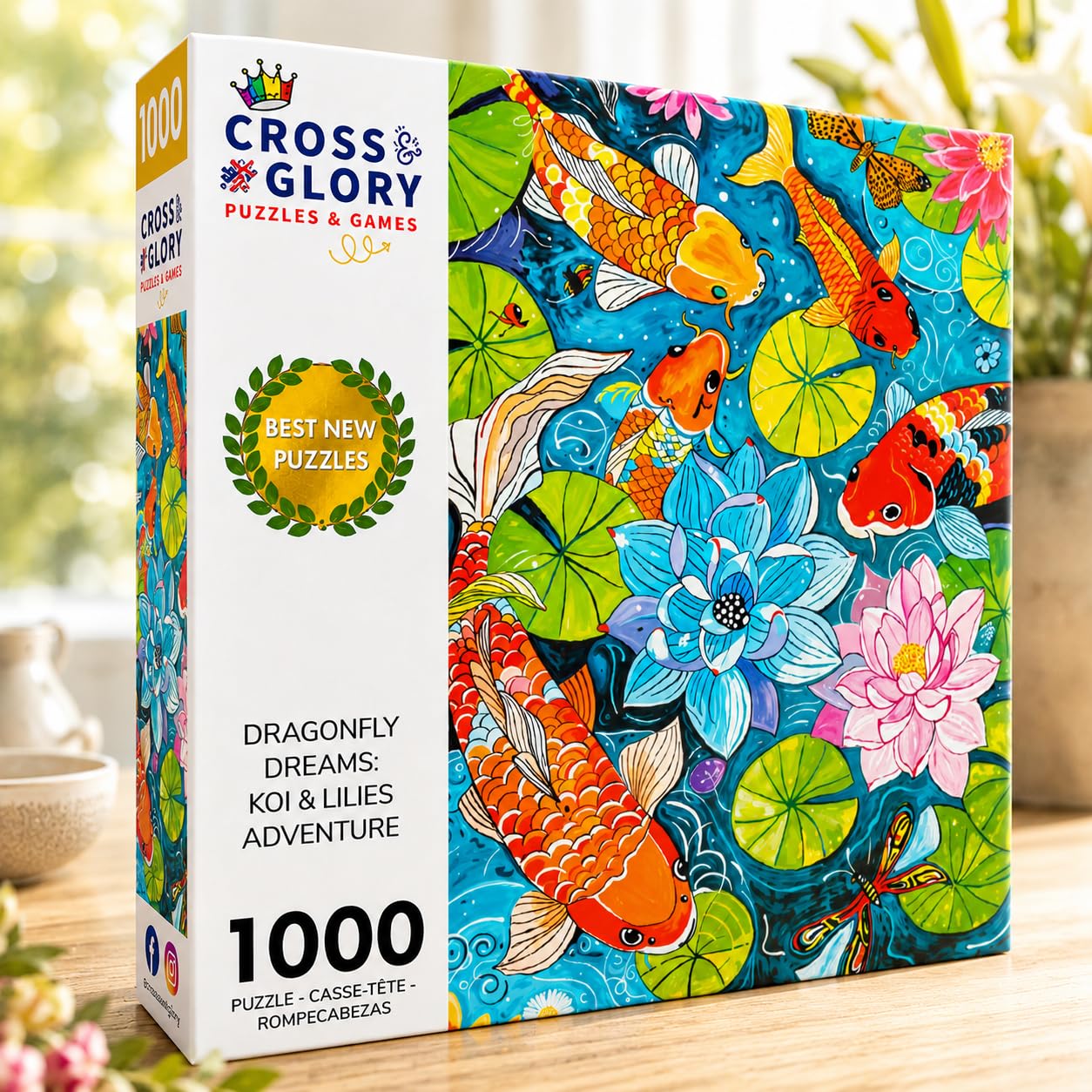 Dragonfly Dreams: Koi & Lilie Adventure by Cross & Glory – 1000 elementów puzzli premium, unikalna układanka o tematyce natury, żywa sztuka ekologiczna, idealna dla entuzjastów puzzli