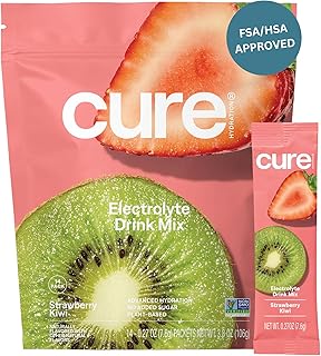 Plant-Based Electrolyte Drink Mix | No Added Sugar | FSA-HSA | Dehydration Relief Powder Made with Coconut Water | Non-GMO | Vegan | Pouch of 14 Packets - Strawberry Kiwi