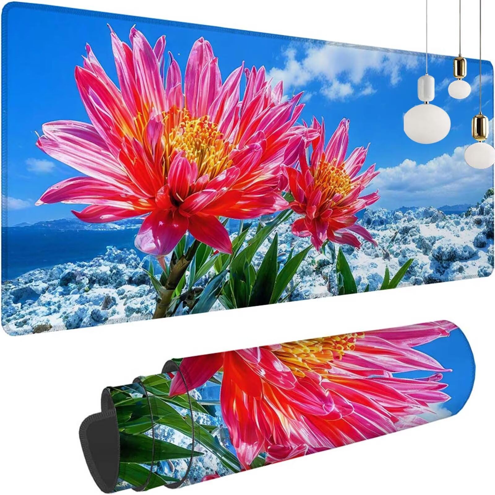 Alfombrilla Ratón Flor Nieve Alfombrilla Ratón XXL 1400x600x3mm Mouse Pad Resiste Salpicaduras, Extendida de Gran Tamaño con Bordes Cosidos, Mejora Precisión y Velocidad, Antideslizante,Duradera y-273
