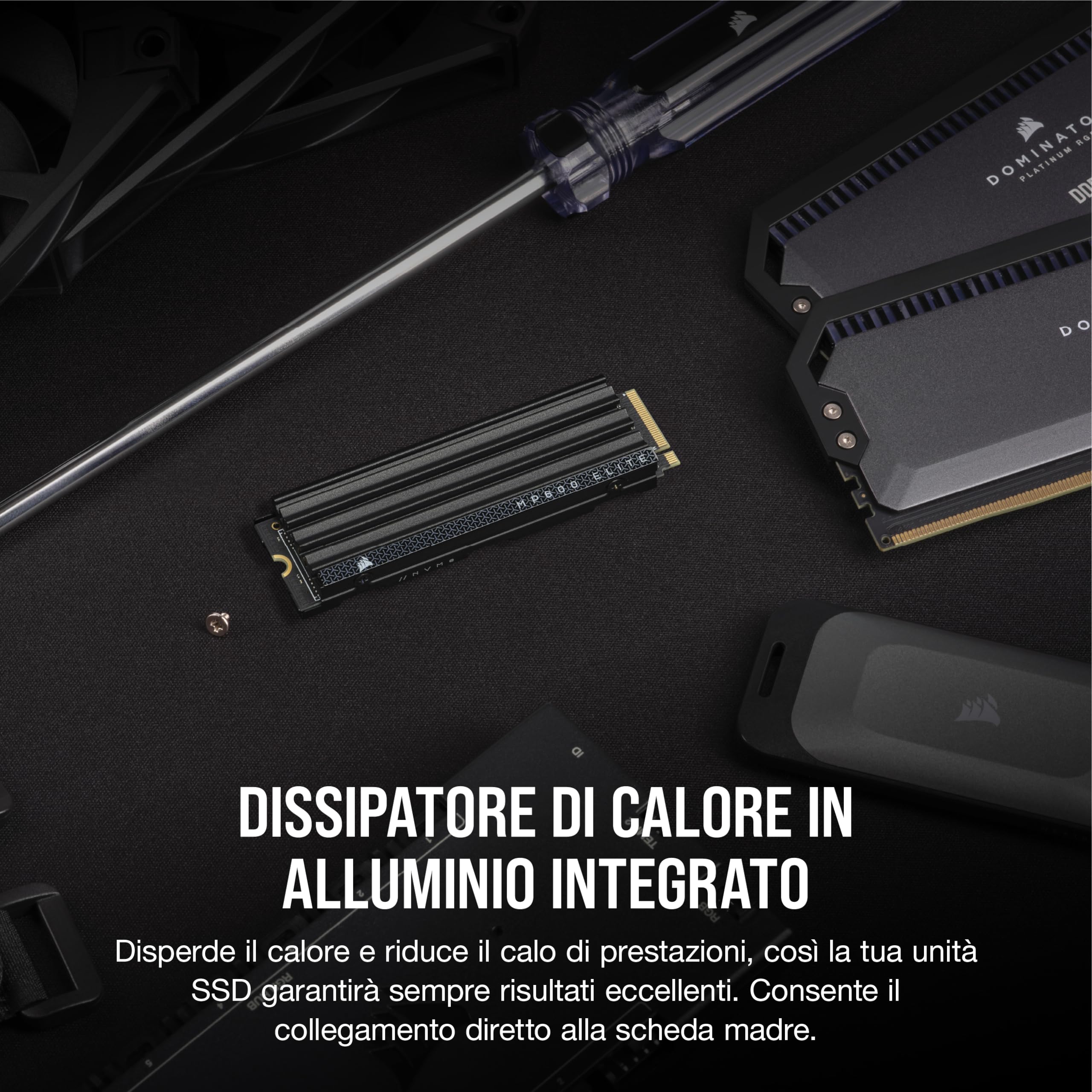 CORSAIR MP600 ELITE 4TB M.2 PCIe Gen4 x4 NVMe SSD con Dissipatore Incluso – M.2 2280 – Fino a 7.000 MB/sec in Lettura Sequenziale – NAND 3D TLC ad Alta Densità – Nero