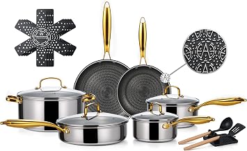 Ammeloo 17 Pcs Stainless Steel Cookware Set, Pots and Pans Set Non Stick