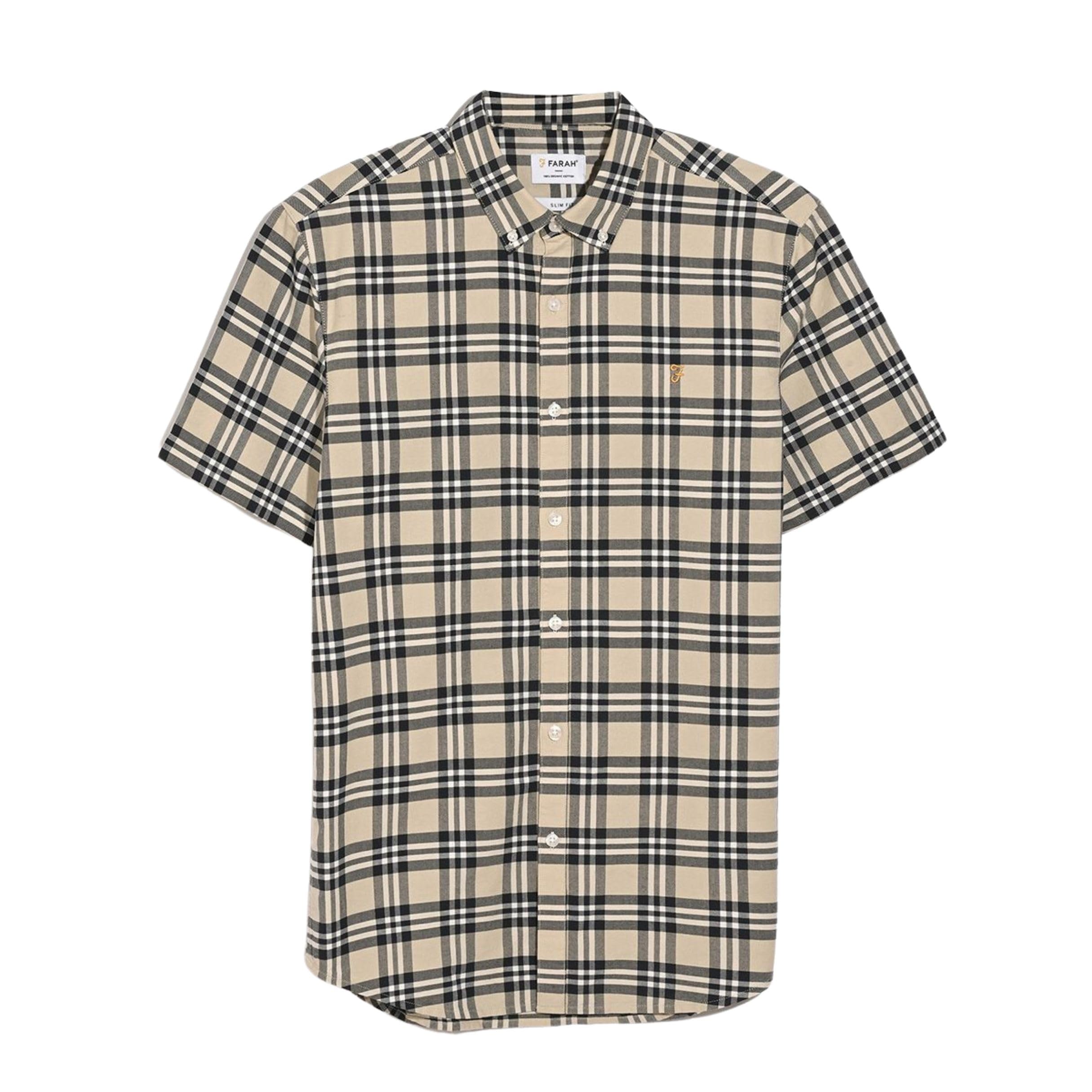 Farah Men's Brewer Organic Check Long Sleeve, Birch Grey, M