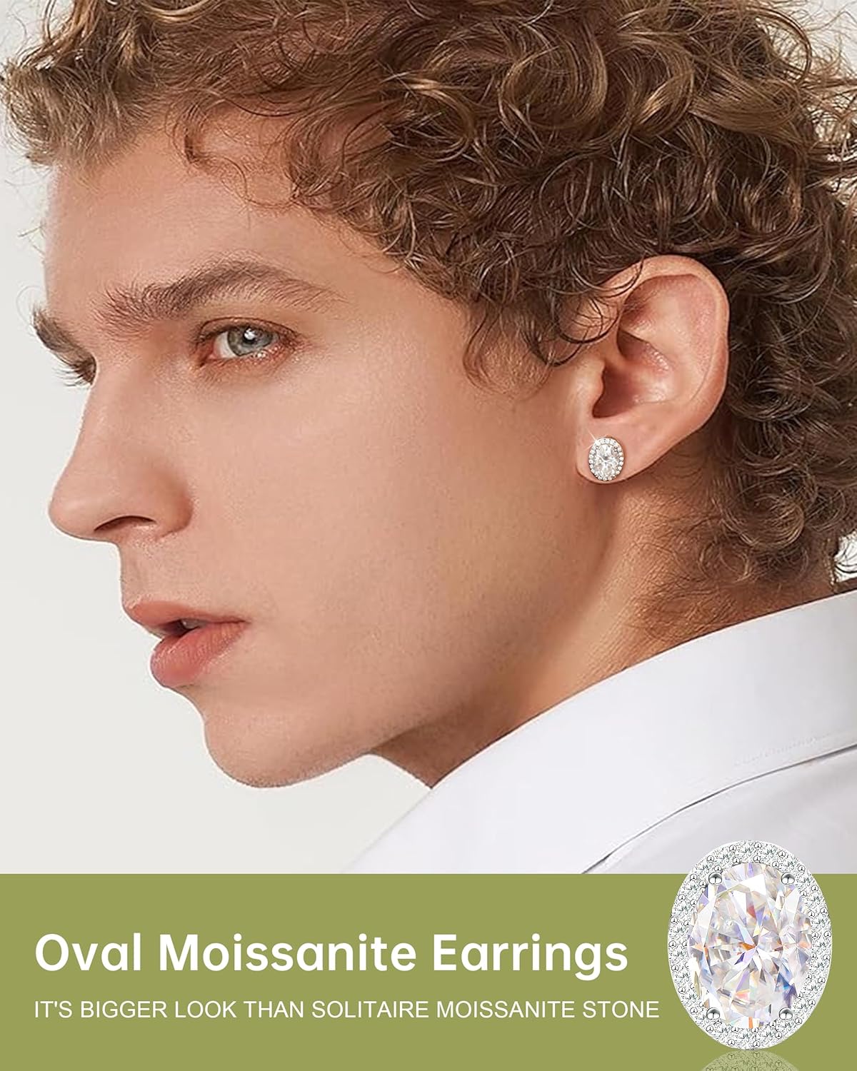 Oval Moissanite Halo Earrings Screw Back 1.18-3.22Carats Moissanite Stud Earrings for Women Men 18k White Gold Plated 925 Sterling Silver Earring D Color VVS1 Simulated Diamond Stud Jewelry Gift - Image 7