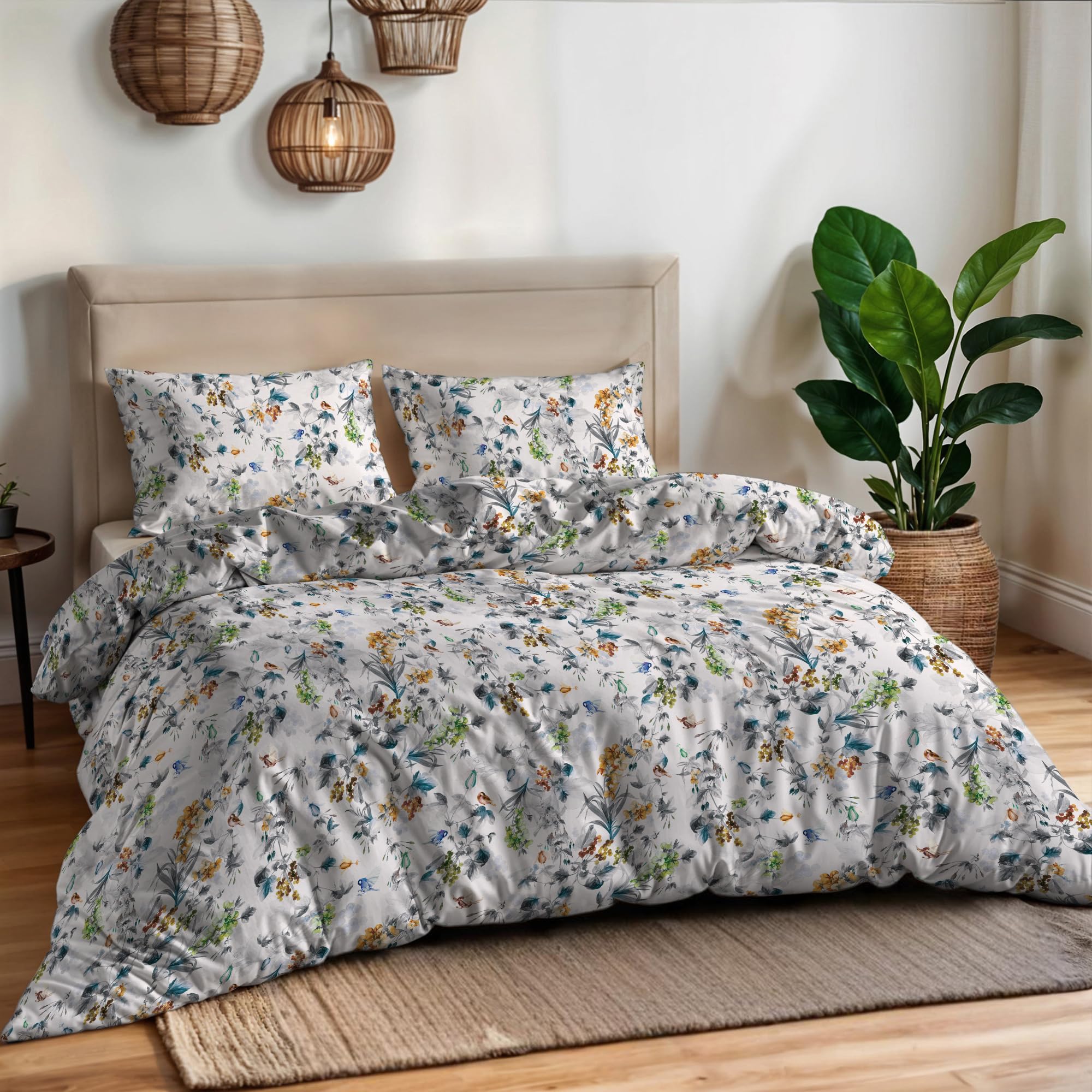 Italian Bed Linen Parure Copripiumino Matrimoniale Aurora - 100% Cotone - Made in Italy - Sacco 250x200 cm + 2 Federe - FLORA